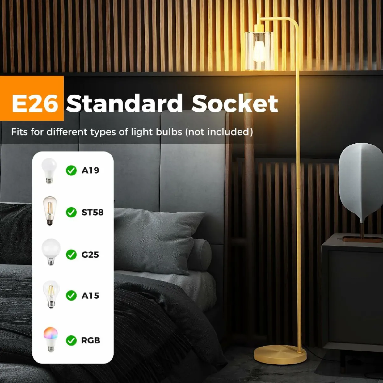 Tangkula Industrial Floor Lamp, Modern Standing Lamp with Hanging Glass Lampshade & Foot Switch