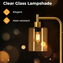 Tangkula Industrial Floor Lamp, Modern Standing Lamp with Hanging Glass Lampshade & Foot Switch