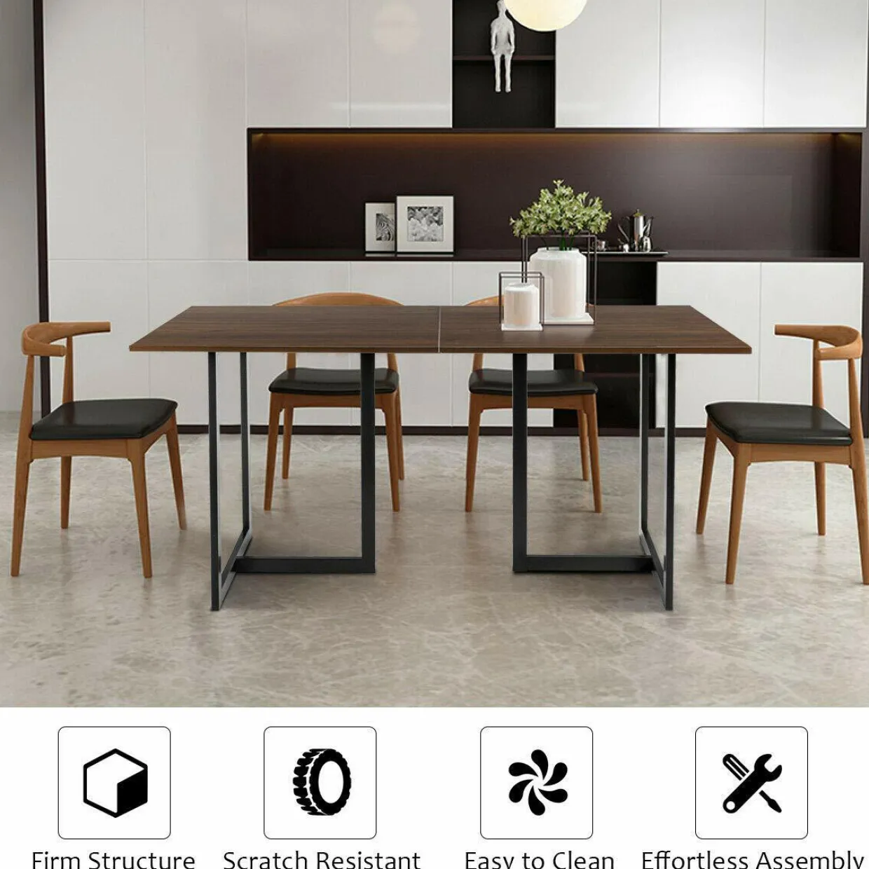 Tangkula Industrial Kitchen Dining Table, Modern Multifunctional Desk with Solid Iron Frame