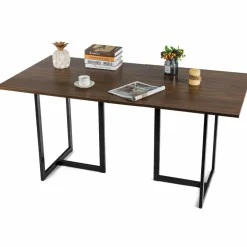 Tangkula Industrial Kitchen Dining Table, Modern Multifunctional Desk with Solid Iron Frame