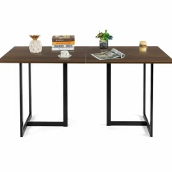Tangkula Industrial Kitchen Dining Table, Modern Multifunctional Desk with Solid Iron Frame
