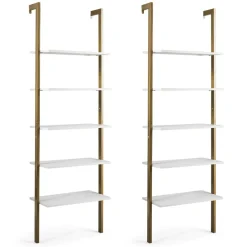 Tangkula Industrial Ladder Shelf Against The Wall, 5-Tier Wall Mount Ladder Bookshelf with Metal Frame