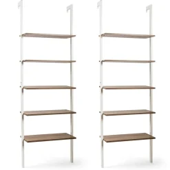 Tangkula Industrial Ladder Shelf Against The Wall, 5-Tier Wall Mount Ladder Bookshelf with Metal Frame