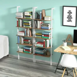 Tangkula Industrial Ladder Shelf Against The Wall, 5-Tier Wall Mount Ladder Bookshelf with Metal Frame