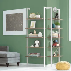 Tangkula Industrial Ladder Shelf Against The Wall, 5-Tier Wall Mount Ladder Bookshelf with Metal Frame