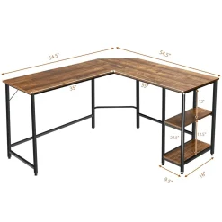 Tangkula Industrial L-Shaped Computer Desk, Space-Saving Corner Desk with Storage Bookshelves