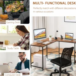 Tangkula Industrial L-Shaped Computer Desk, Space-Saving Corner Desk with Storage Bookshelves