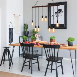 Tangkula Industrial Multi Pendant Light, 8-Light Iron Rustic Island Chandelier, Suspension Line Can Be Adjusted Freely