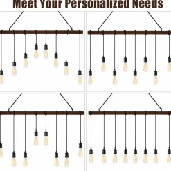 Tangkula Industrial Multi Pendant Light, 8-Light Iron Rustic Island Chandelier, Suspension Line Can Be Adjusted Freely