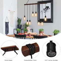 Tangkula Industrial Multi Pendant Light, 8-Light Iron Rustic Island Chandelier, Suspension Line Can Be Adjusted Freely