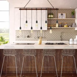 Tangkula Industrial Multi Pendant Light, 8-Light Iron Rustic Island Chandelier, Suspension Line Can Be Adjusted Freely