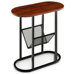 Tangkula Industrial Oval Side Table, 2-Tier End Table