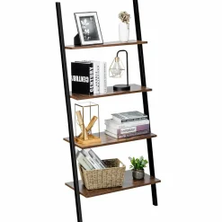 Tangkula Industrial 4-Tier Ladder Shelf, Against The Wall Bookcase for Living Room & Office