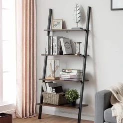 Tangkula Industrial 4-Tier Ladder Shelf, Against The Wall Bookcase for Living Room & Office