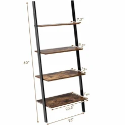 Tangkula Industrial 4-Tier Ladder Shelf, Against The Wall Bookcase for Living Room & Office