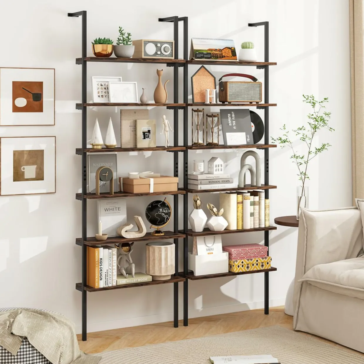 Tangkula Industrial 6-Tier Bookshelf