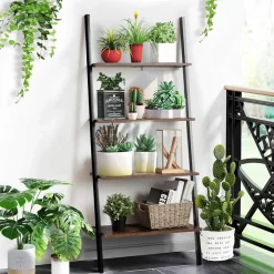 Tangkula Industrial 4-Tier Ladder Shelf, Against The Wall Bookcase for Living Room & Office