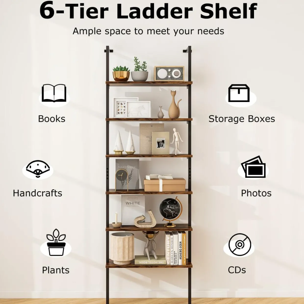 Tangkula Industrial 6-Tier Bookshelf