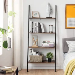 Tangkula Industrial 4-Tier Ladder Shelf, Against The Wall Bookcase for Living Room & Office