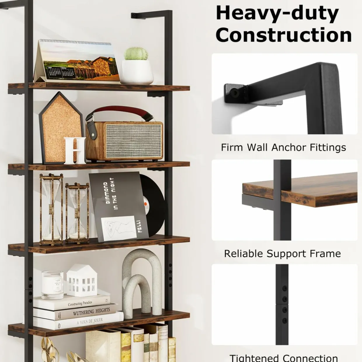 Tangkula Industrial 6-Tier Bookshelf