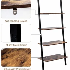 Tangkula Industrial 4-Tier Ladder Shelf, Against The Wall Bookcase for Living Room & Office