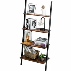 Tangkula Industrial 4-Tier Ladder Shelf, Against The Wall Bookcase for Living Room & Office