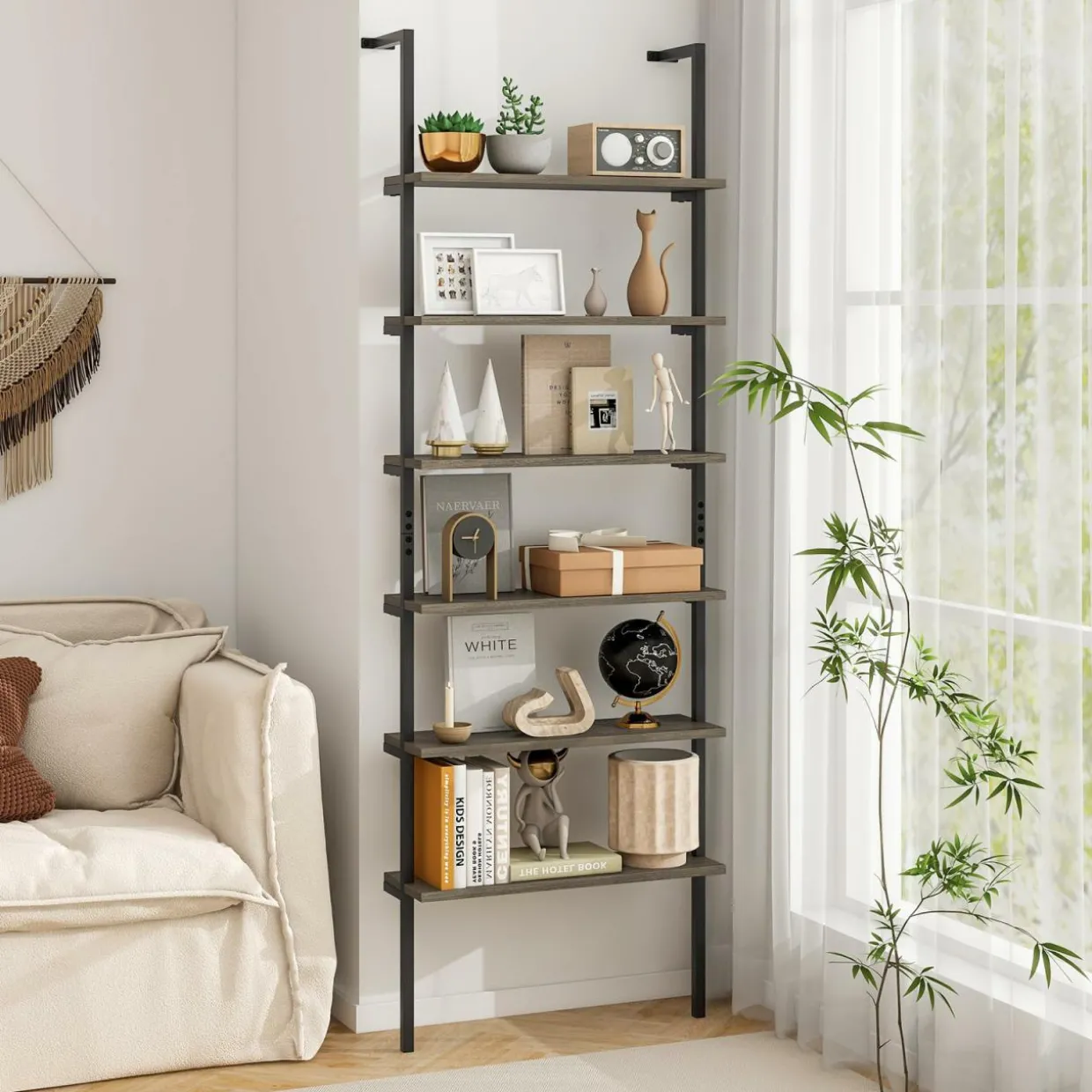 Tangkula Industrial 6-Tier Bookshelf