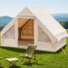 Tangkula Inflatable Camping Tent with Pump, 4-6 People Outdoor Blow Up Cabin Tent with 7 Mesh Windows