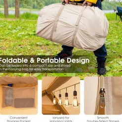 Tangkula Inflatable Camping Tent with Pump, 4-6 People Outdoor Blow Up Cabin Tent with 7 Mesh Windows