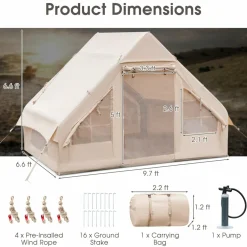 Tangkula Inflatable Camping Tent with Pump, 4-6 People Outdoor Blow Up Cabin Tent with 7 Mesh Windows