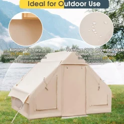 Tangkula Inflatable Camping Tent with Pump, 4-6 People Outdoor Blow Up Cabin Tent with 7 Mesh Windows