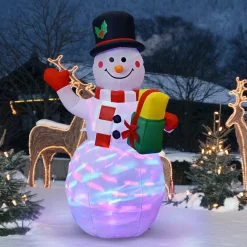 Tangkula Inflatable christmas Snowman, Santa Claus, Built-in Colorful LED Lights