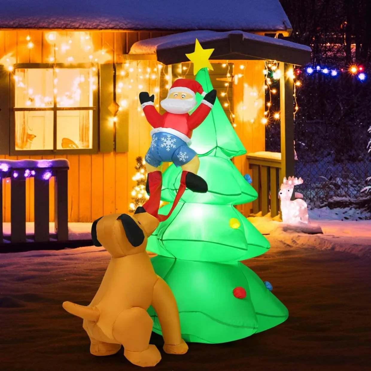 Tangkula Inflatable Christmas Tree, Inflatable Santa Claus Climbing Tree
