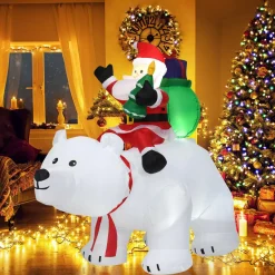 Tangkula Inflatable Christmas Santa Clause Riding The Polar Bear with Shaking Head