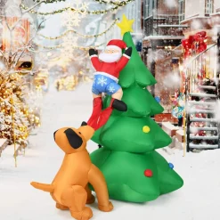 Tangkula Inflatable Christmas Tree, Inflatable Santa Claus Climbing Tree