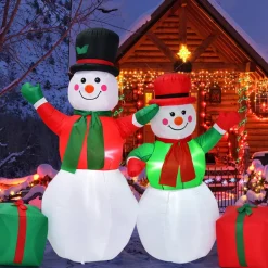 Tangkula Inflatable christmas Snowman, Santa Claus, Built-in Colorful LED Lights