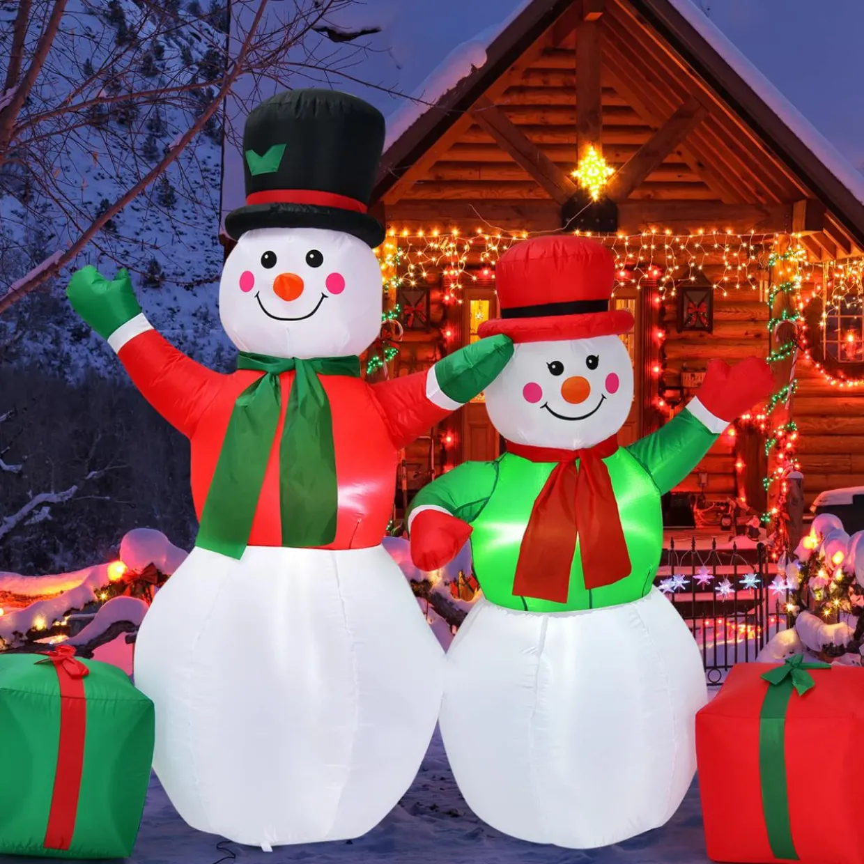 Tangkula Inflatable christmas Snowman, Santa Claus, Built-in Colorful LED Lights
