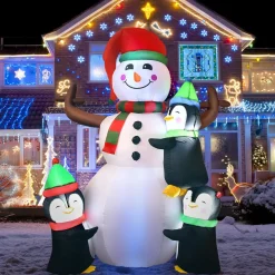 Tangkula Inflatable christmas Snowman, Santa Claus, Built-in Colorful LED Lights