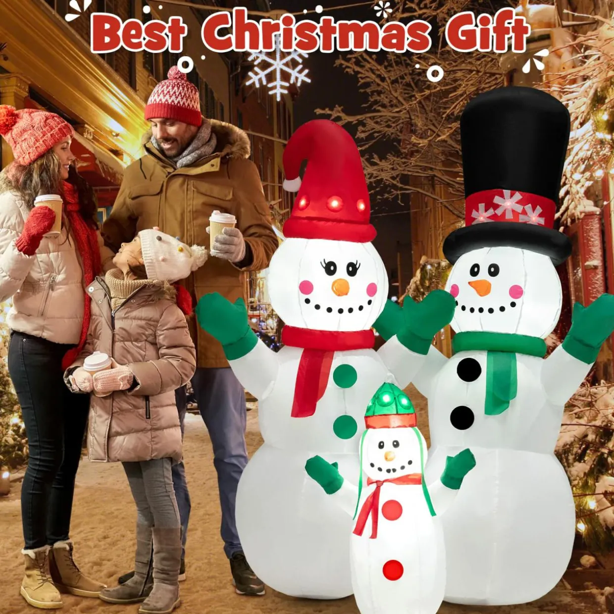 Tangkula Inflatable christmas Snowman, Santa Claus, Built-in Colorful LED Lights