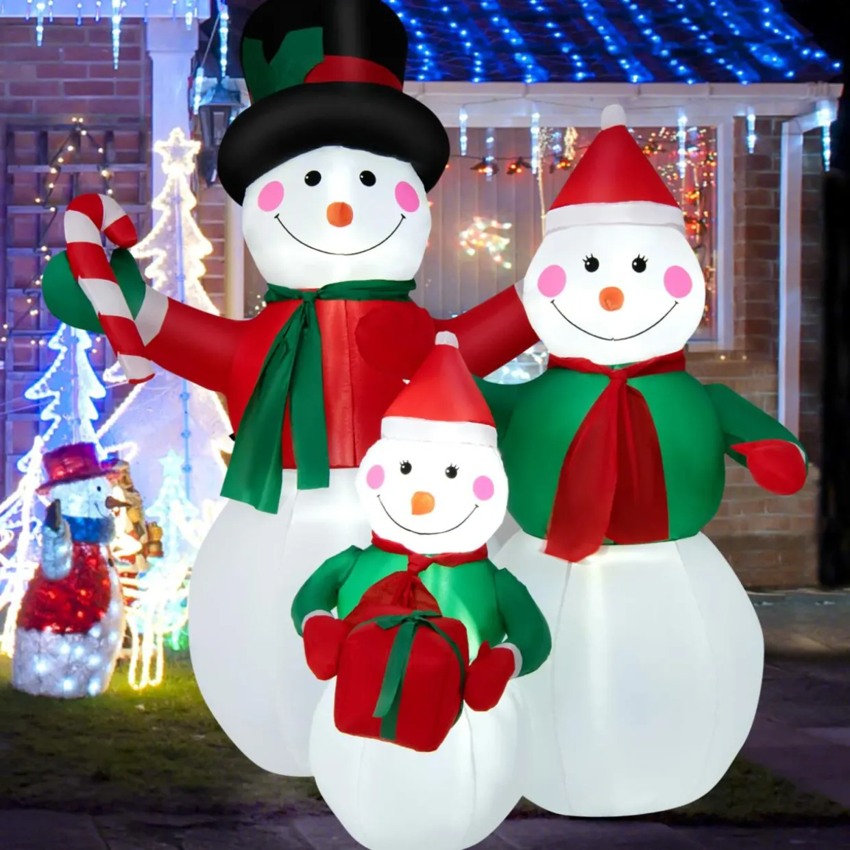 Tangkula Inflatable christmas Snowman, Santa Claus, Built-in Colorful LED Lights