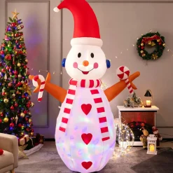 Tangkula Inflatable christmas Snowman, Santa Claus, Built-in Colorful LED Lights