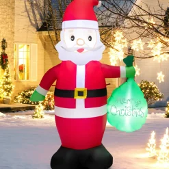 Tangkula Inflatable christmas Snowman, Santa Claus, Built-in Colorful LED Lights