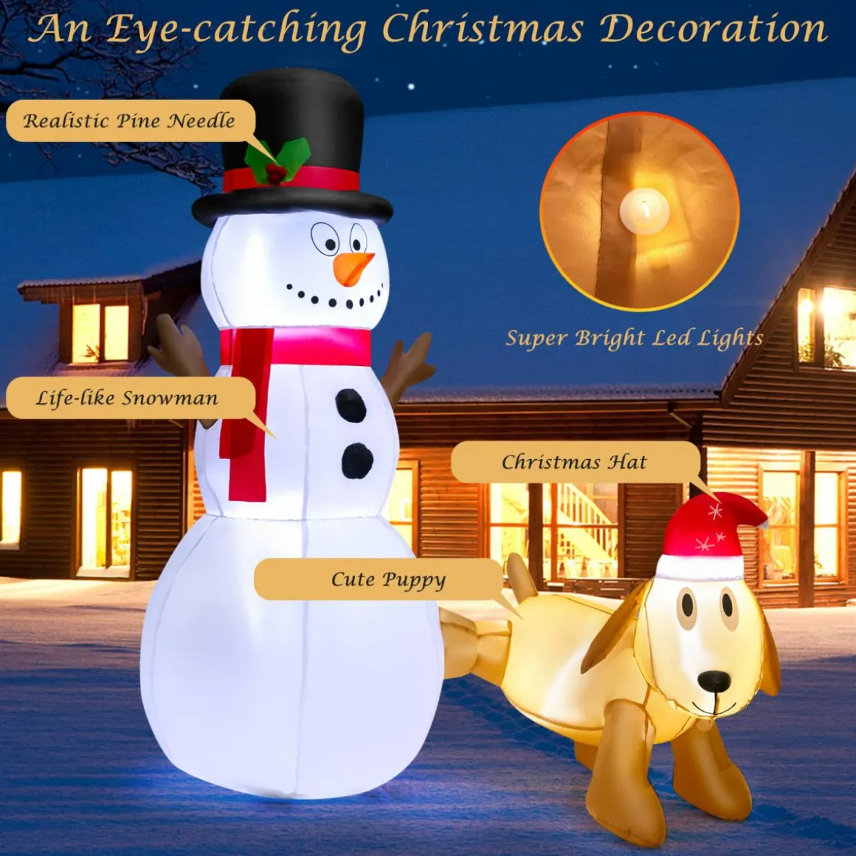 Tangkula Inflatable christmas Snowman, Santa Claus, Built-in Colorful LED Lights