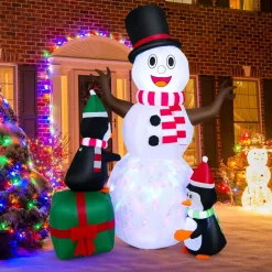 Tangkula Inflatable christmas Snowman, Santa Claus, Built-in Colorful LED Lights