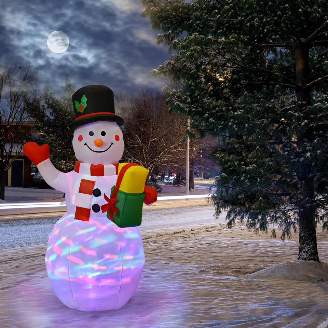 Tangkula Inflatable christmas Snowman, Santa Claus, Built-in Colorful LED Lights