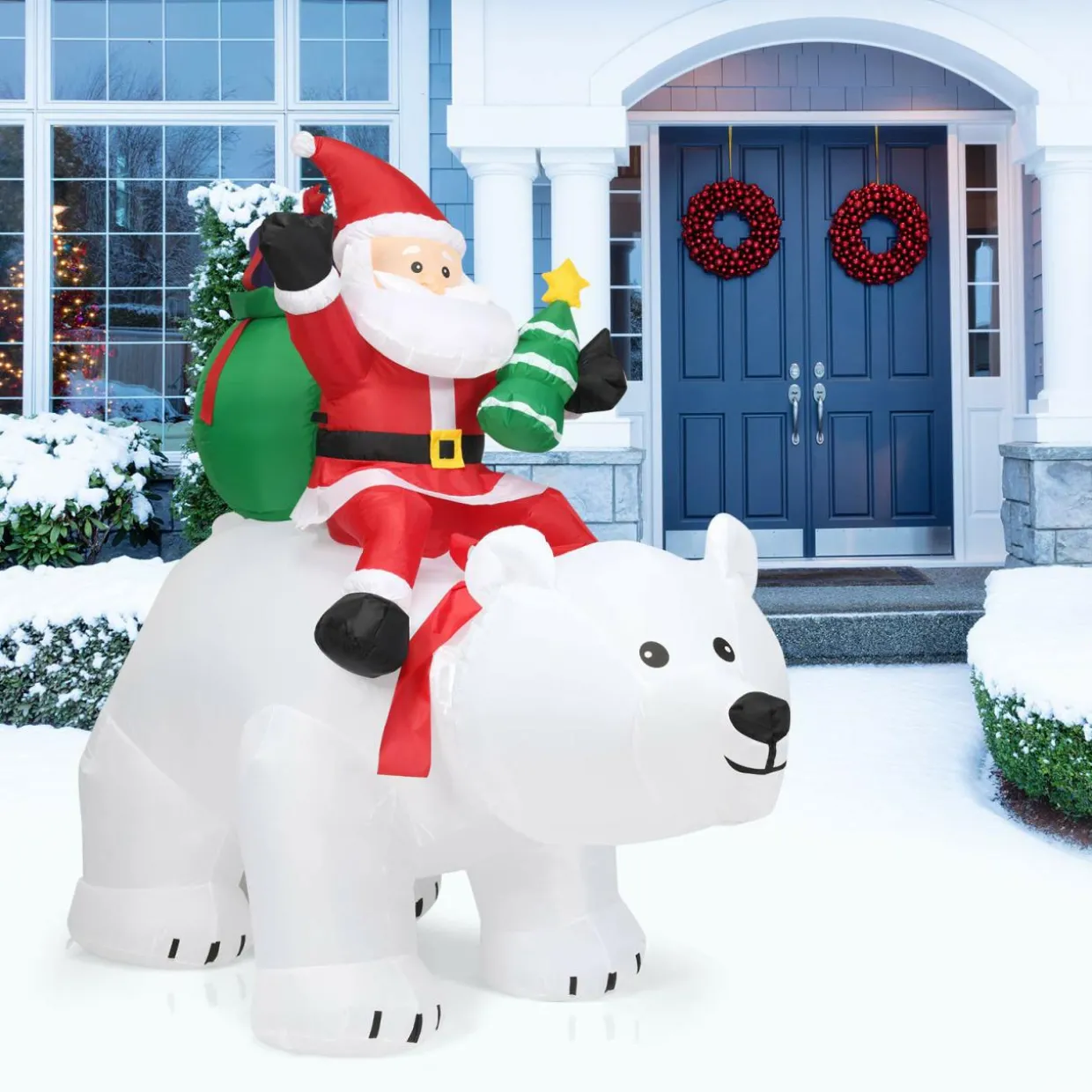 Tangkula Inflatable Christmas Santa Clause Riding The Polar Bear with Shaking Head