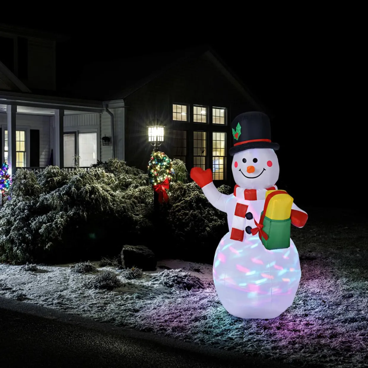 Tangkula Inflatable christmas Snowman, Santa Claus, Built-in Colorful LED Lights