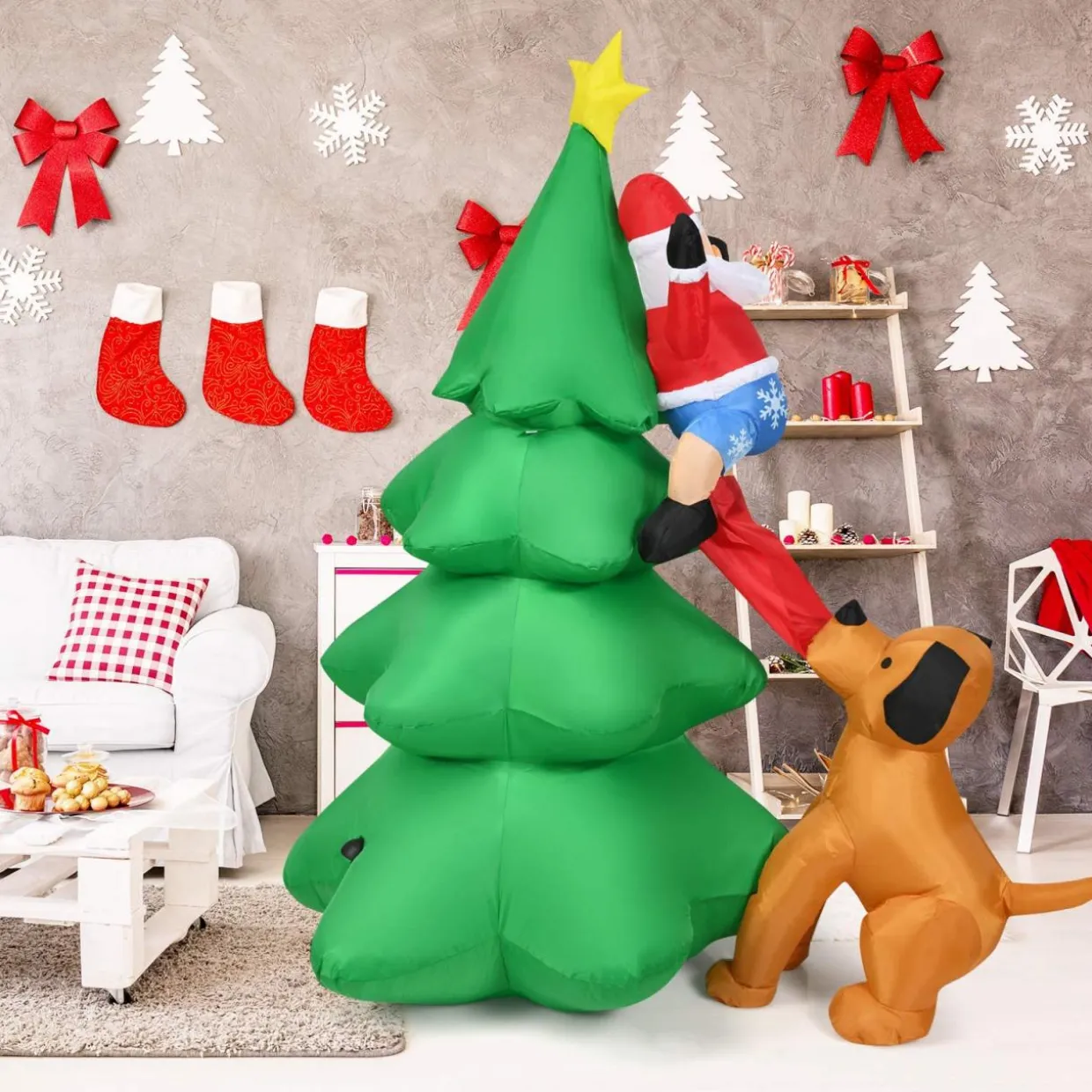 Tangkula Inflatable Christmas Tree, Inflatable Santa Claus Climbing Tree