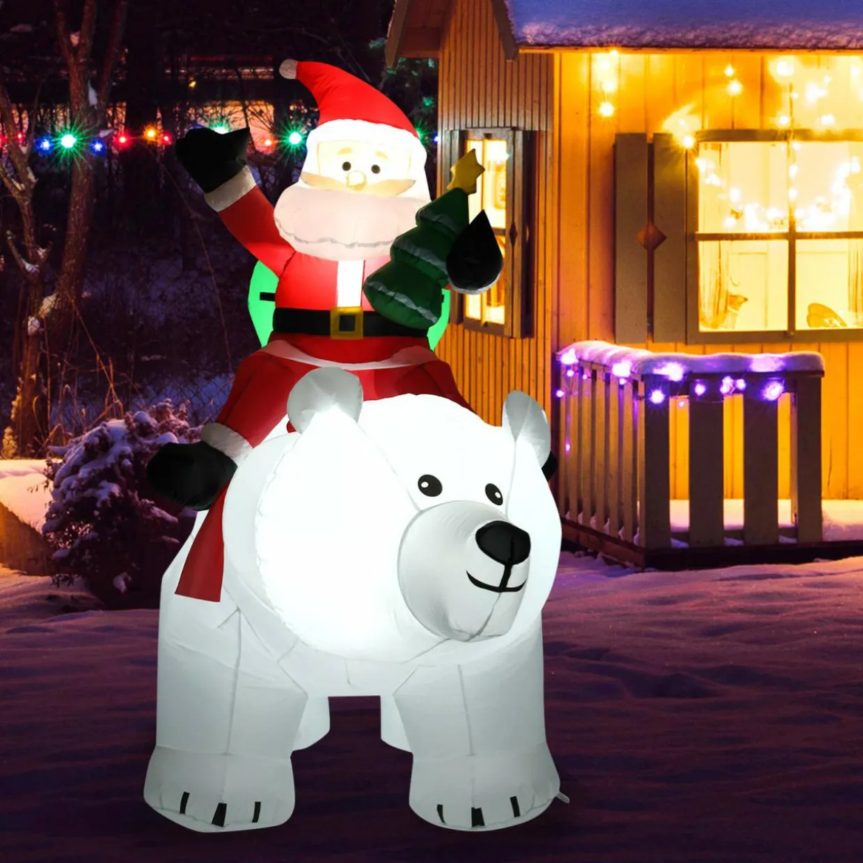 Tangkula Inflatable Christmas Santa Clause Riding The Polar Bear with Shaking Head