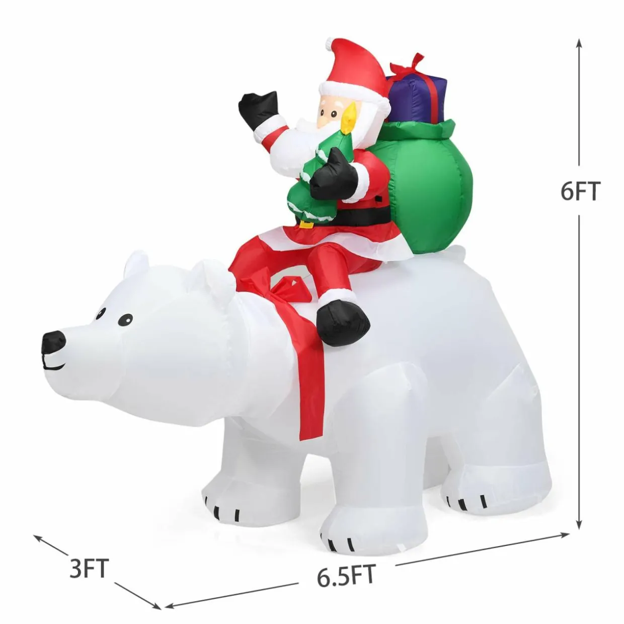 Tangkula Inflatable Christmas Santa Clause Riding The Polar Bear with Shaking Head